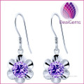 New design 925 sterling silver fishhook earring amethyst flower shape earring sold by pairs